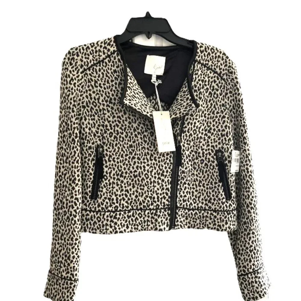 Joie Pattyn Animal Print Moto Jacket Size Small Black & Cream